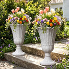 24"Tall Urn Planters for Outdoor Plants, Urns and Pedestal Set of 2 by Diyfire