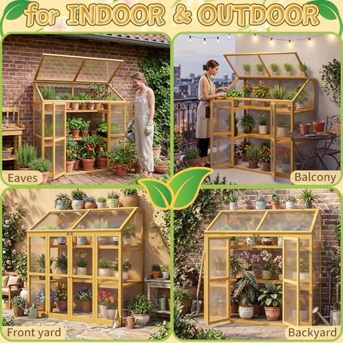 Wooden Cold Frame Greenhouse with Transparent Flip-Top Roof, Solid Wood Greenhouse Cabinet, Garden Raised Flower Plants Shelf Protection for Outdoor Indoor (Large) - Image 7