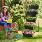 Vertical Garden Planter 5 Tiers Raised Garden Bed Outdoor Standing Herb Garden Planter with Drainage Holes and Removable Tray Planters for Outdoor Plants Vegetables Flowers Black - Image 4