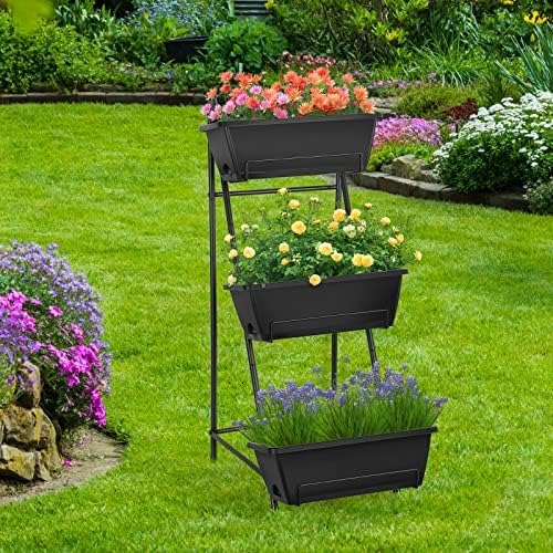 Vertical Raised Garden Bed 3 Tier Elevated Garden Planters Stand Up Garden Planter Box with Drainage Holes for Outdoor Indoor Plants Herbs Flowers Vegetables Black - Image 5