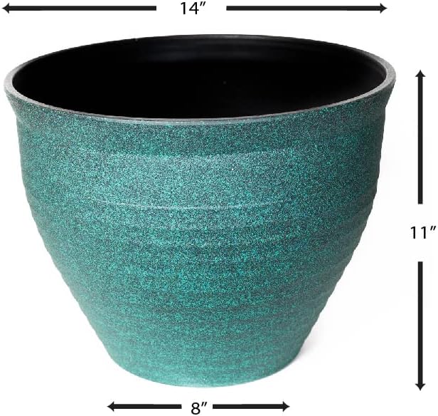 Circle Pattern (2 Pack) Decorative Rustic French Country Look Plastic Planter for Indoor, Outdoor, Nursery, Garden, Patio, Office, Home Décor Use. Long Lasting, Reusable Lightweight (Patina) - Image 2