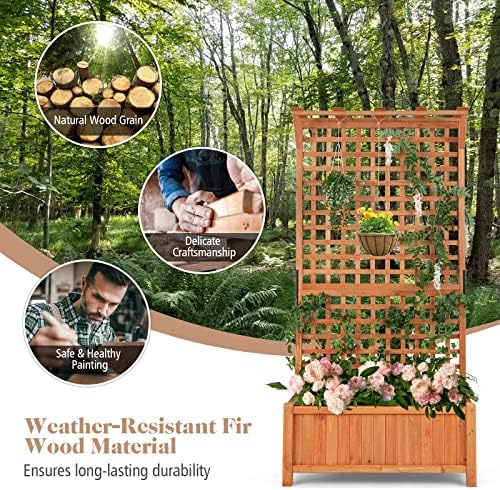 S AFSTAR Planter with Trellis Set of 2, 35.5x17.5x72.5 inch Wood Planter Box with Lattice Trellis & Hanging Roof, Removable Base, Plant Box for Climbing Plant Flower Rose Grape Cucumber - Image 6