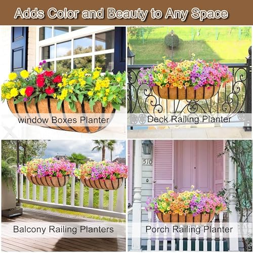16 Inch Window Baskets with Coconut Liner Outdoor Wall Planter for Plants Long Window Flower Box for Porch Fence Patio Outdoor（4 Pack） - Image 7