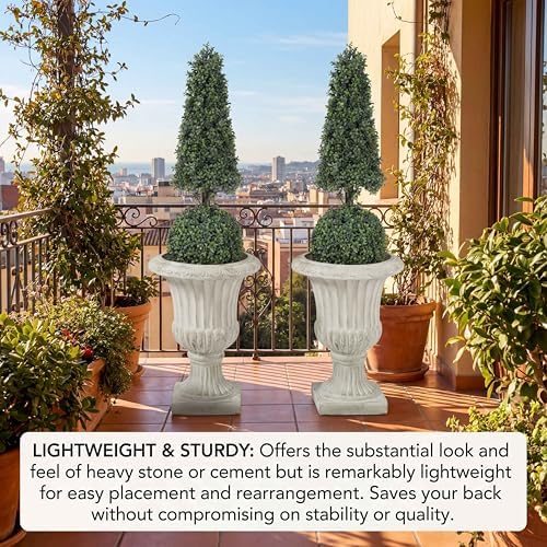Lightweight Italian Style MGO Urn Planter, 27 Inch Large Outdoor Garden Planter with Drainage - Cement Decorative Pot for Patio Yard Balcony- Antique Green - Image 6