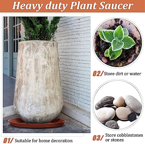Eccliy 6 Pack Plastic Plant Saucer, Round, 25 Inch, Terracotta - Image 5