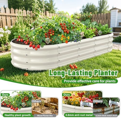 White Oval Raised Garden Bed / Galvanized Steel Planter Box,5 x 2 x 1FT - Image 6