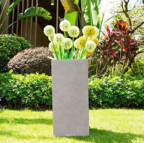 Kante Lightweight Modern Tall Square Outdoor Planter, 23.6 Inch Tall, Gray Concrete - Image 7