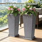 24" Tapered Tall Planters for Outdoor Plants with Tray&Shelf, Gray - Image 7