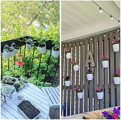MOUYAT 10 PCS 7 Inch Plastic Wall Mounted Lazy Flower Pots, White Self Watering Hanging Planters with Hooks and Ropes, Water Hanging Plant Pots for Indoor Outdoor Plants - Image 6