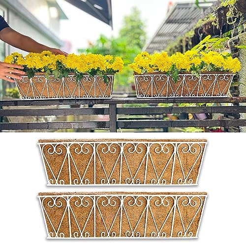 LaLaGreen Fence Wall Planter (24 in, 2 Pack) White Coco Liner Trough Box by L%C3%A1L%C3%A1Green