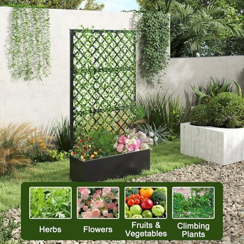Metal Raised Garden Bed with Trellis, 40 x 12 x 71 Inches, Diamond - Image 4