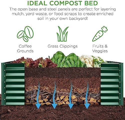 Best Choice Products 6x3x2ft Outdoor Metal Raised Garden Bed, Deep Root Box Planter for Vegetables, Flowers, Herbs, 269 Gallon Capacity, 100% Non Toxic Materials - Dark Green - Image 4