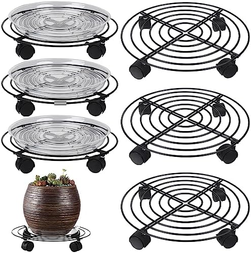 6 Packs Large Metal Plant Caddy with Wheels 13" and 11.8" Heavy-duty Wrought Iron Rolling Plant Stands with Casters Plant Dolly Plant Roller Base Indoor and Outdoor Plant Pot Movers Planter Rollers by Planterhoma
