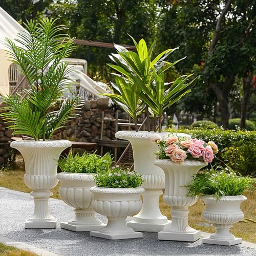 Large Urn Planter – White Vintage Magnesium Oxide Pot with Drainage for Indoor & Outdoor Garden, Entryway, Walkway Decor - Image 5