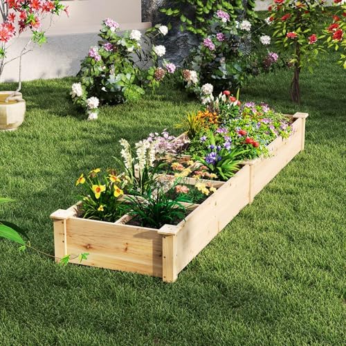 GIANTEX Wooden Raised Garden Bed with 2 Planter Boxes & Dividers, 90"x25"x10" Raised Bed for Flowers Vegetables Fruits Herbs Gardening Planting, Outdoor Garden Box for Patio Backyard Lawn (1) - Image 2