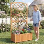 S AFSTAR Wooden Raised Garden Bed with Trellis, 63" Tall Planter Box with Drainage for Vines Climbing Plants Flowers Herbs, Elevated Gardening Planter for Backyard, Balcony & Patio - Image 7