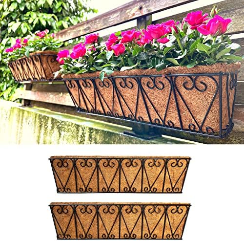 LaLaGreen Balcony Wall Planter (24 in, 2 Pack) Black Coco Liner Trough Box by L%C3%A1L%C3%A1Green