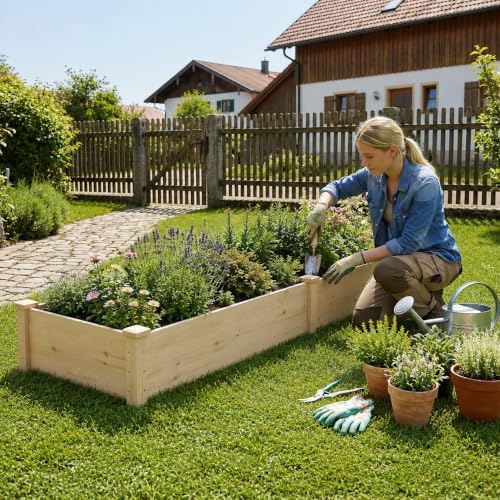 GIANTEX 95" Wooden Raised Garden Bed, Rectangular Planter Box, Natural - Image 2