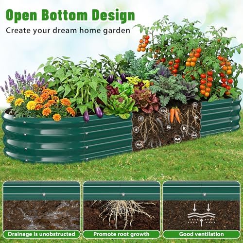 Green Oval Raised Garden Bed / Galvanized Steel Planter Box,72X24X12 inches - Image 4