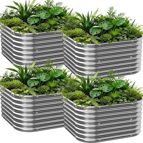 4 PCS Galvanized Raised Garden Bed Outdoor, Metal Garden Bed for Vegetables, Above Ground Garden Box for Flower, Steel Raised Beds for Gardening - 3FT by Mostmahes
