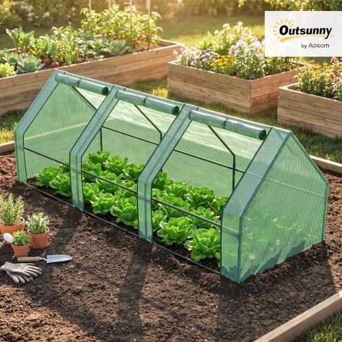 Outsunny 9' x 3' x 3' Mini Greenhouse Portable with Zippered Doors Green - Image 2
