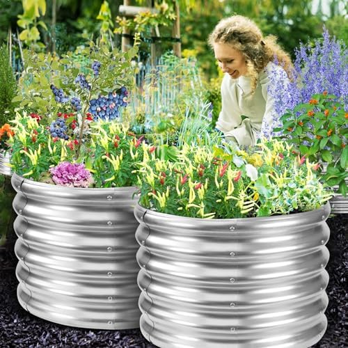 YSEJOMP 17" Tall 24" Diameter Round Raised Garden Bed Kits Outdoor Silver - Image 6