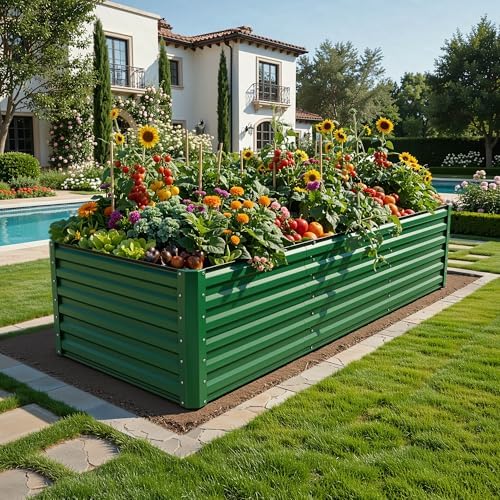 YITAHOME 4pcs 8x4x2 ft Galvanized Raised Garden Bed Kit, Large Metal Planter Box with Gloves, Safety Rubber & Support Rod, Outdoor Flower Bed for Plants Vegetables, Green - Image 2