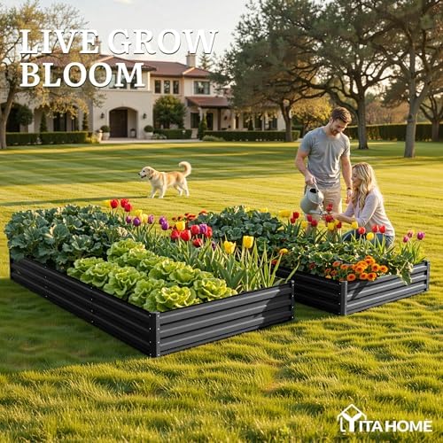YITAHOME 8x4x1ft 2pcs Large Raised Garden Bed Kit, Galvanized Metal Planter Box with Gloves, Ground Nails & Safety Rubber, Outdoor Above Ground Planters for Plants Vegetables Flowers, Black - Image 3