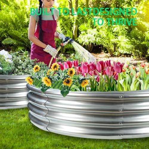 Durable Round Galvanized Steel Raised Garden Bed for Planting,Round Galvanized Steel Fire Ring/Fir Pit for Outdoor- 5×5×1FT,0.8MM Thick (Silver, 60 ins Diameter x 12 ins high) - Image 6