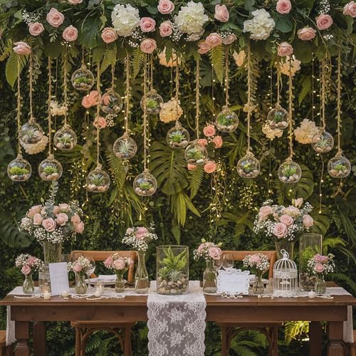 GlikCeil 13 Pcs Hanging Glass Globes for LED Tea Lights Candles, Clear - Image 2