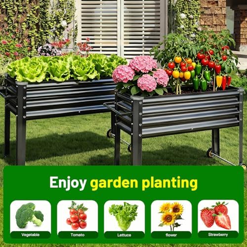 Land Guard 2 Pack Galvanized Raised Garden Bed with Legs & Wheels, 36×12×32in Metal Elevated Raised Planter Box for Backyard, Patio, Balcony, 300lb Capacity, Dark Grey - Image 4