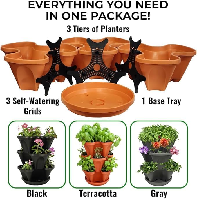 Nature’s 5 Tier Stackable Vertical Garden Planter – Patented Self-Watering Strawberry Tower for Indoor/Outdoor Use – Stacking Pots for Herbs, Tomatoes, Carrots, Vegetables & More (Terracotta) - Image 7