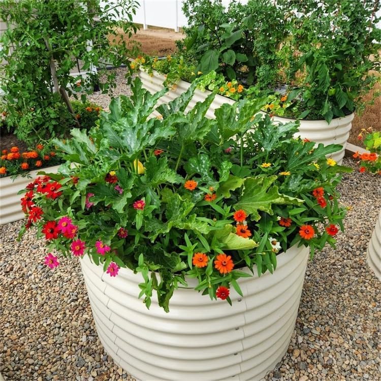 Vego garden 32" Tall 42" Round Raised Garden Bed Raised Bed Planter Box for Vegetables Flowers Patio-Pearl White - Image 6