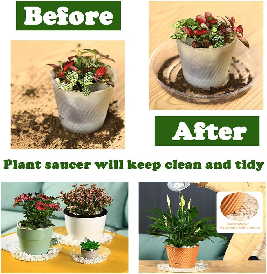60 Packs Clear Plant Saucers for Indoor Outdoor Use 4/6/8/10/12/14 Inches Heavy Duty Plastic Plant Trays for Planter Bulk Flower Pot Drip Trays to Catch Water, Round Transparent - Image 6