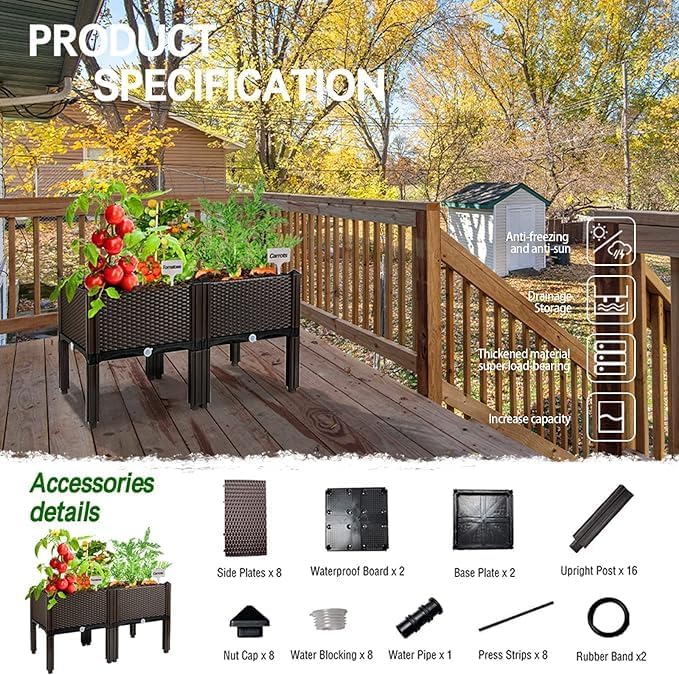 Generic 2Pcs Raised Garden Bed with Legs, Elevated Plastic Planter Box for Outdoor Plants, Flowers, Vegetables and Herbs - Image 4