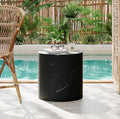ø15.5'' Concrete Side Table End Table for Outdoor & Living Room, Modern Round Circle Cylindrical Style, Durable and Lightweight, Cement MGO Material, No Assembly, Marble Black by JJKFurniture-kevinplus