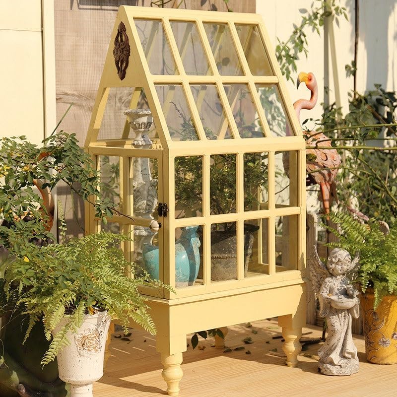 Wooden Glass Mini Greenhouse Cabinet, Tabletop Floor‑Standing Cold by Unknown