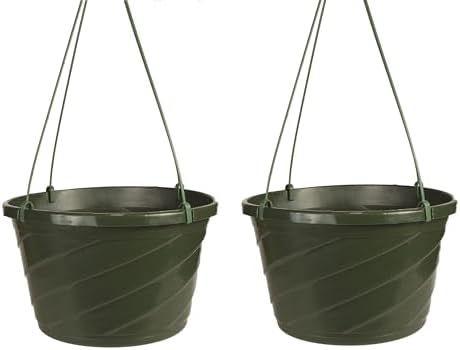 The HC Companies Euro Round Hanging Planter, 12 Inch, Green, 2-Pack by TheHCCompanies